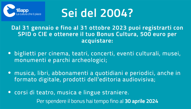 Bonus cultura 18app: scadenza il 31 ottobre 2023 per ottenere il voucher di  500 euro