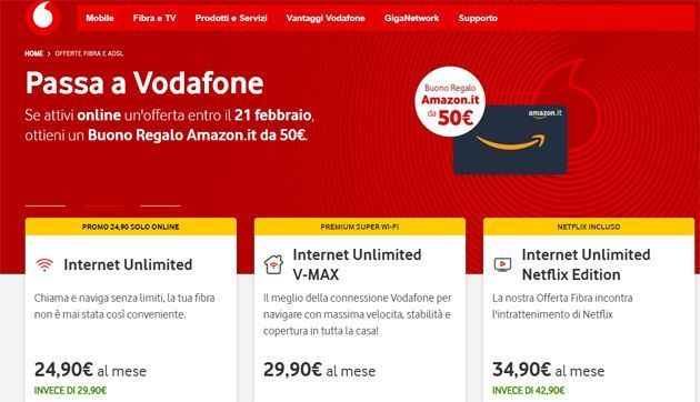 Vodafone regala Buono Regalo .it di 50 euro attivando una offerta  Internet entro il 21 febbraio 
