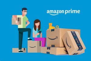 Amazon Prime - poster offerta con pacchi e animazione