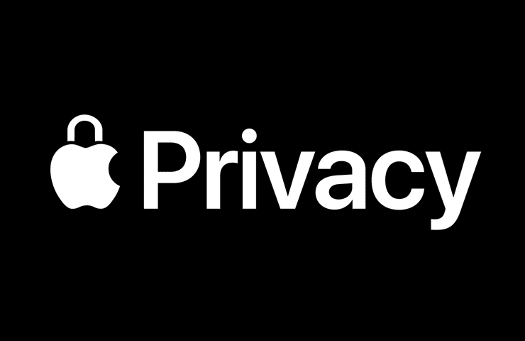Apple - logo con mela trasformata in lucchetto e scritta privacy