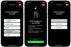 schermate in italiano del servizio Apple SOS Emergenze via Satellite