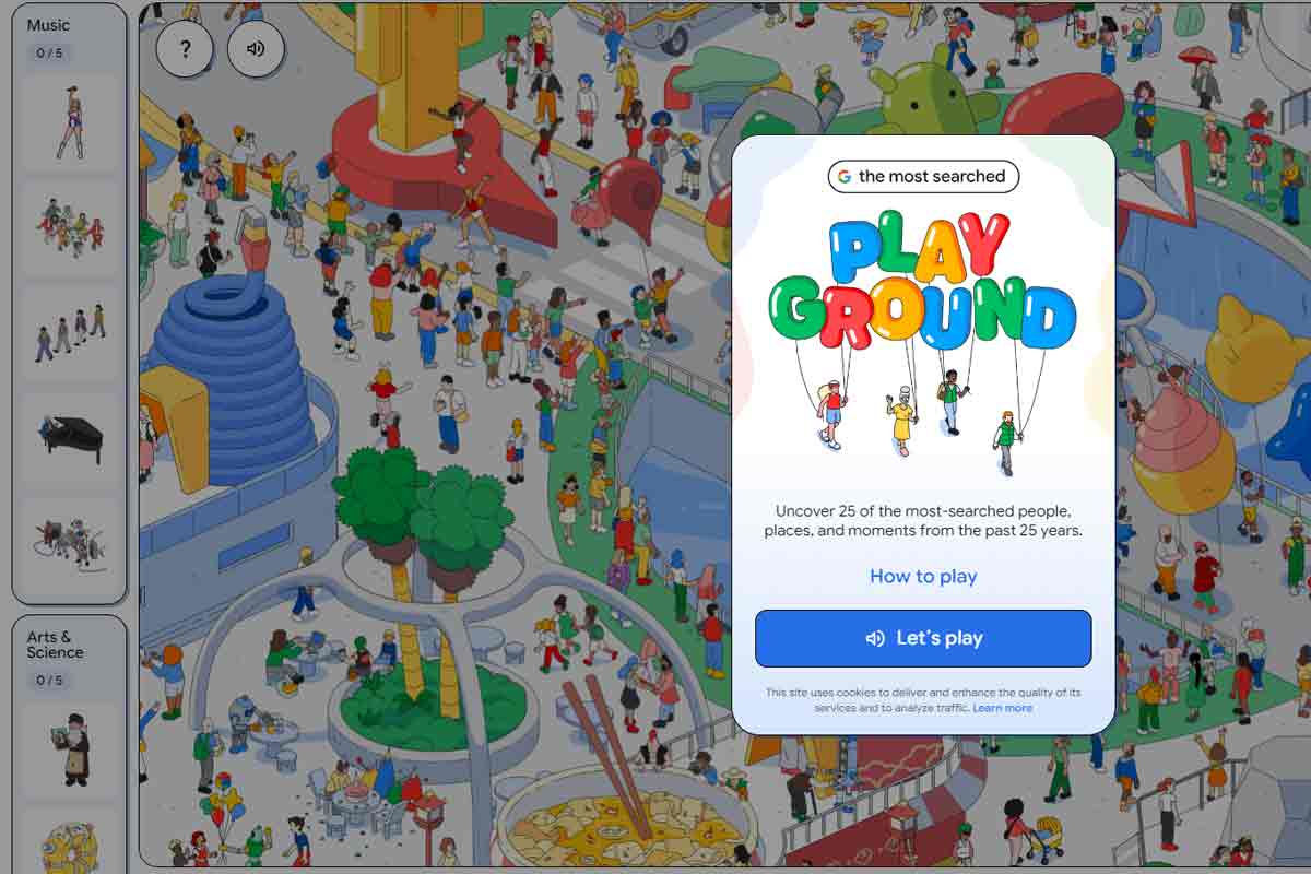 schermata di benvenuto nel gioco Google Most Searched Playground