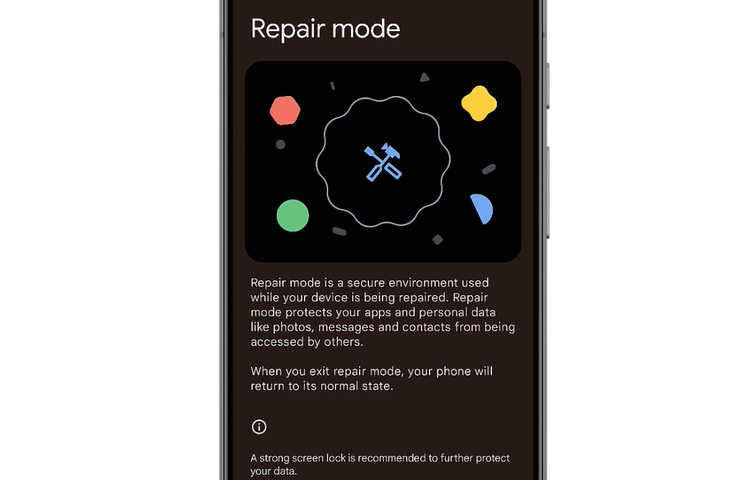 Google Pixel Repair Mode - schermata in inglese
