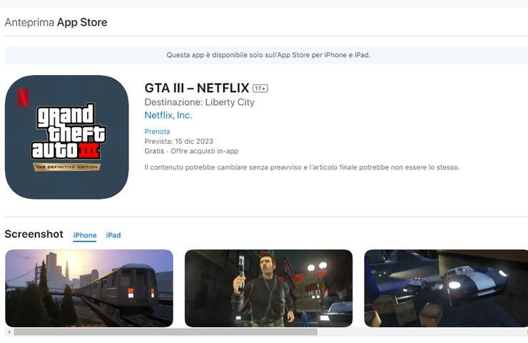 Grand Theft Auto III - gioco Netflix su App Store per iPhone e iPad