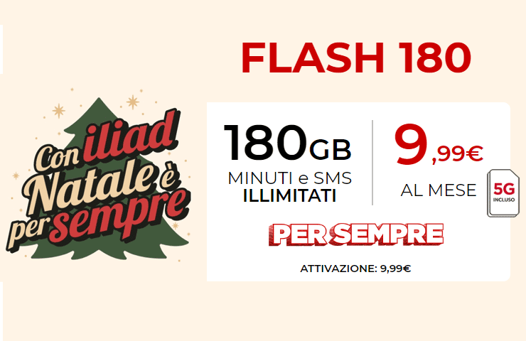 Iliad, offerta Flash 180 disponibile a Dicembre 2023