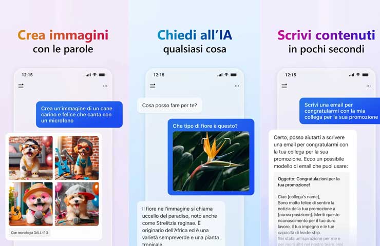 Microsoft Copilot - schermate in italiano app Android