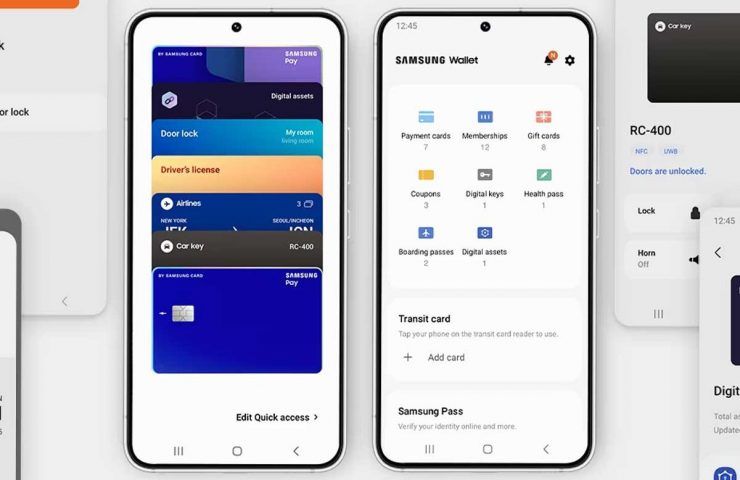 Samsung Wallet, schermate dell'app per gestire chiavi e carte personali di vario tipo