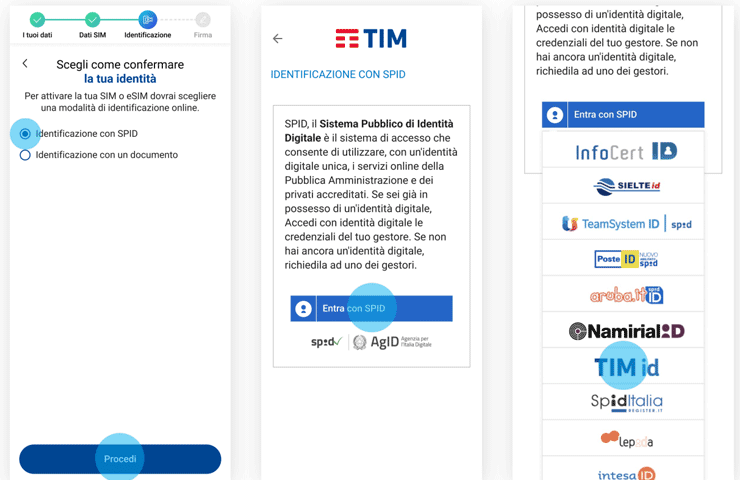 TIM - procedura attivazione eSIM con identificazione tramite SPID