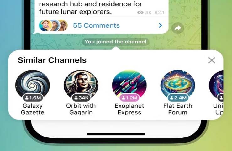 Telegram, esempio di 'canali simili' all'iscrizione di un canale