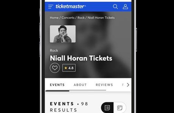 TikTok, schermata di esempio acquisto biglietti di Niall Horan su Ticketmaster