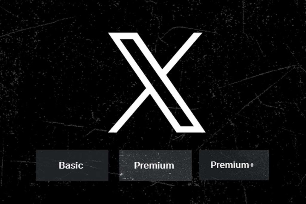 logo del social X con loghi abbonamento Basic, Premium e Premium+
