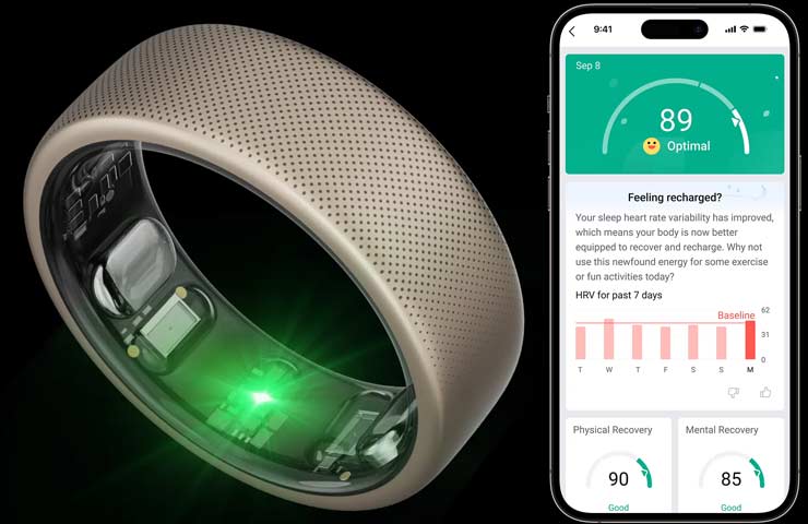 anello smart Amazfit Helio Ring e app schermata Zepp App