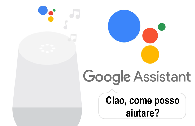 rappresentazione smart speaker con Assistente Google e risposta 'ciao, come posso aiutare'
