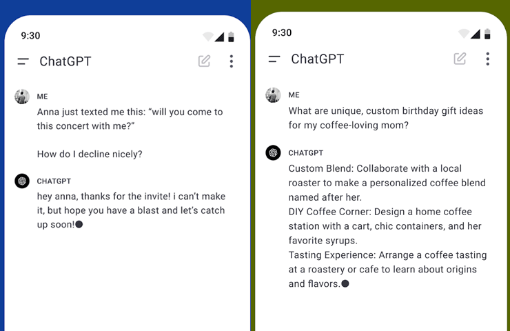 schermate app ChatGPT per Android