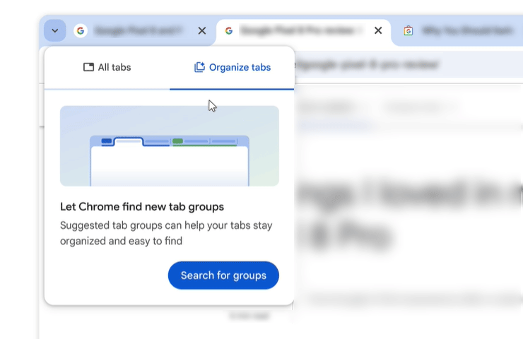 Google Chrome, funzione sperimentale per organizzare con l'IA schede in gruppi