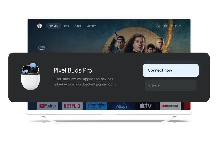 esempio di accoppiamento rapido via Google Fast Pair di auricolari Google Pixel Buds Pro con Google TV
