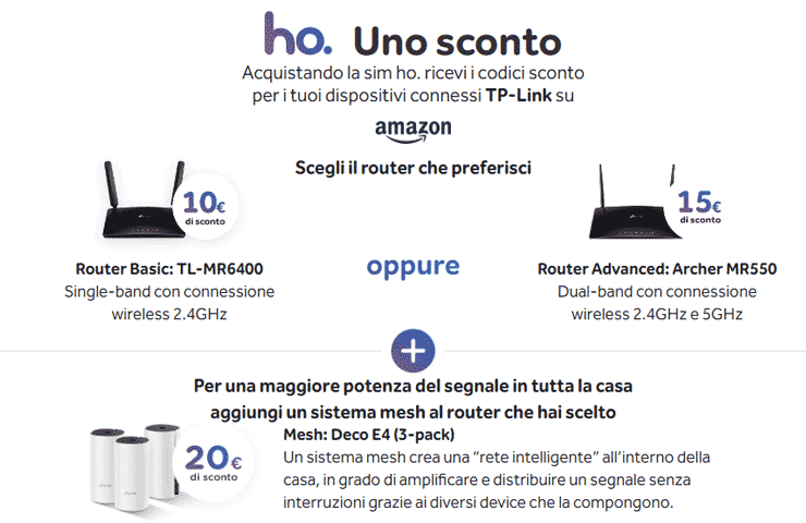 Ho.Mobile, dettaglio sconti per acquisto router per chi attiva offerta solo dati '300 Giga'