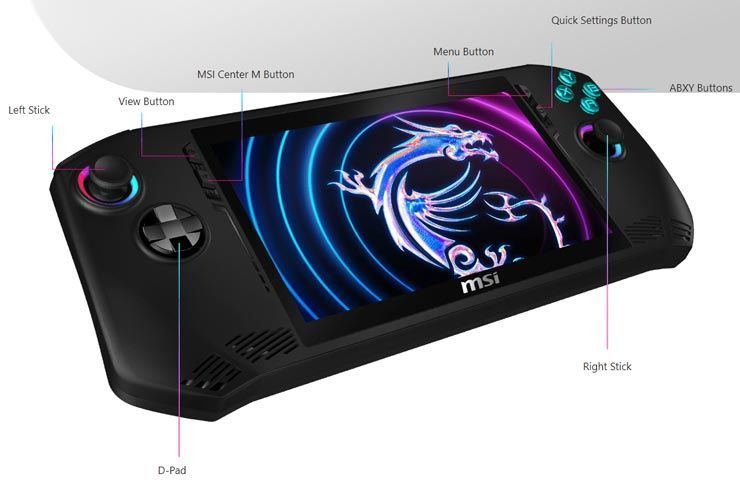 MSI Claw - vista frontale della console da gioco