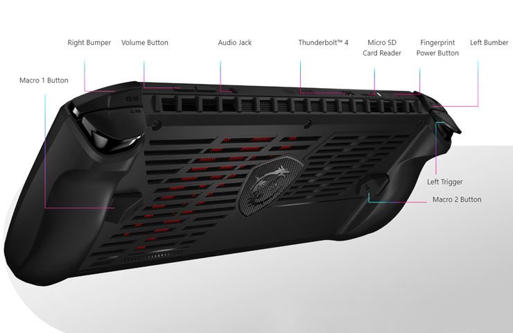 MSI Claw - vista retro della console da gioco