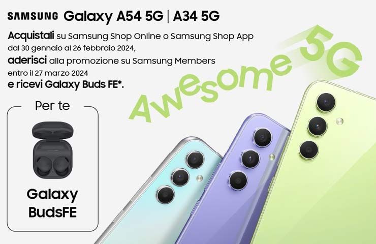 Samsung Galaxy A34 5G e A54 5G - dettaglio operazione a premio 30 gennaio-26 febbraio 2024