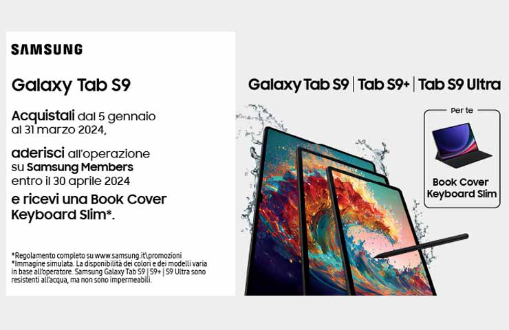 dettagli iniziativa a premio Samsung Galaxy Tab S9 Series regala Cover Keyboard - Winter 2024