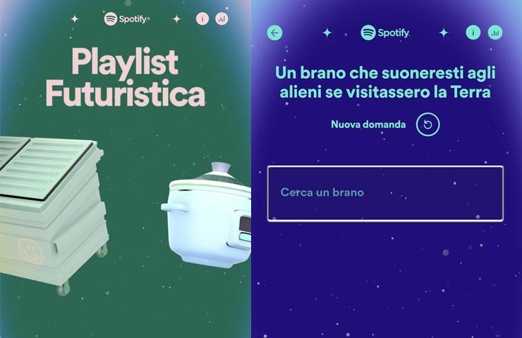 Spotify - schermate durante creazione della Playlist Futuristica 2024