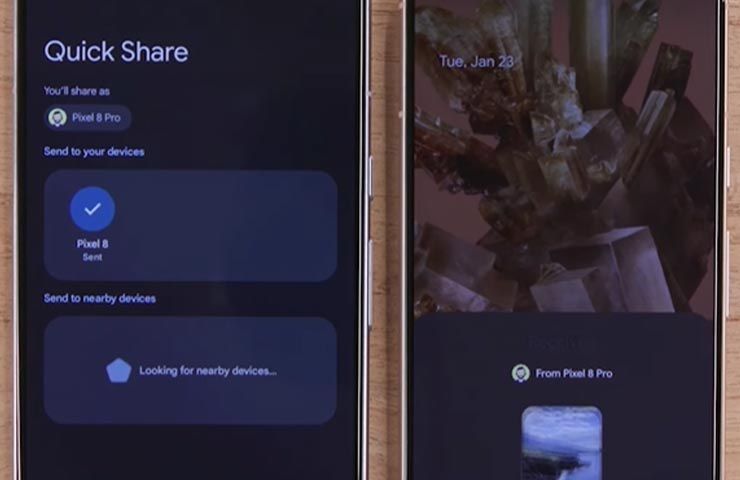 Android, esempio di utilizzo di Quick Share tra due smartphone