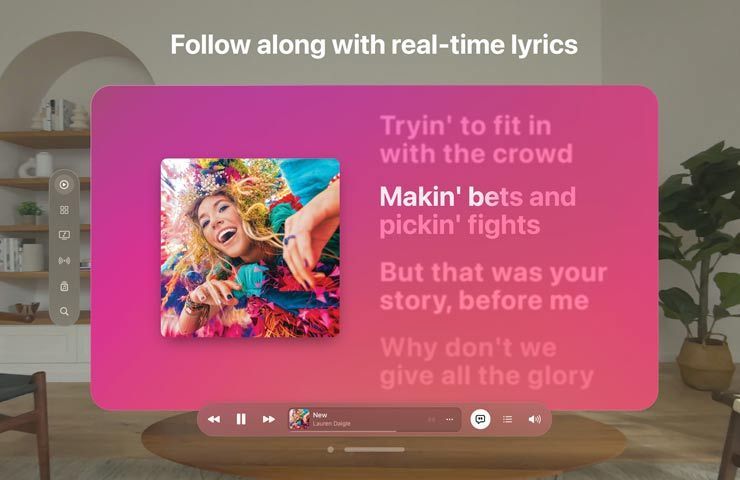 Apple Vision Pro - schermata app Apple Music