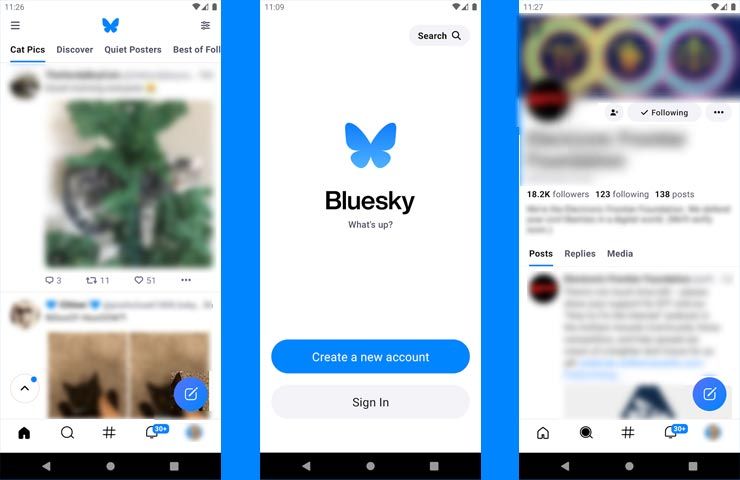 Bluesky - schermata app social per Android