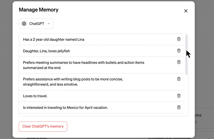 ChatGPT - come cancellare i ricordi da Memoria