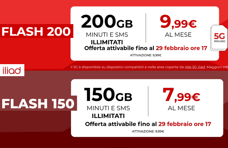 Iliad Flash 150 e Flash 200 - dettaglio offerte Febbraio 2024