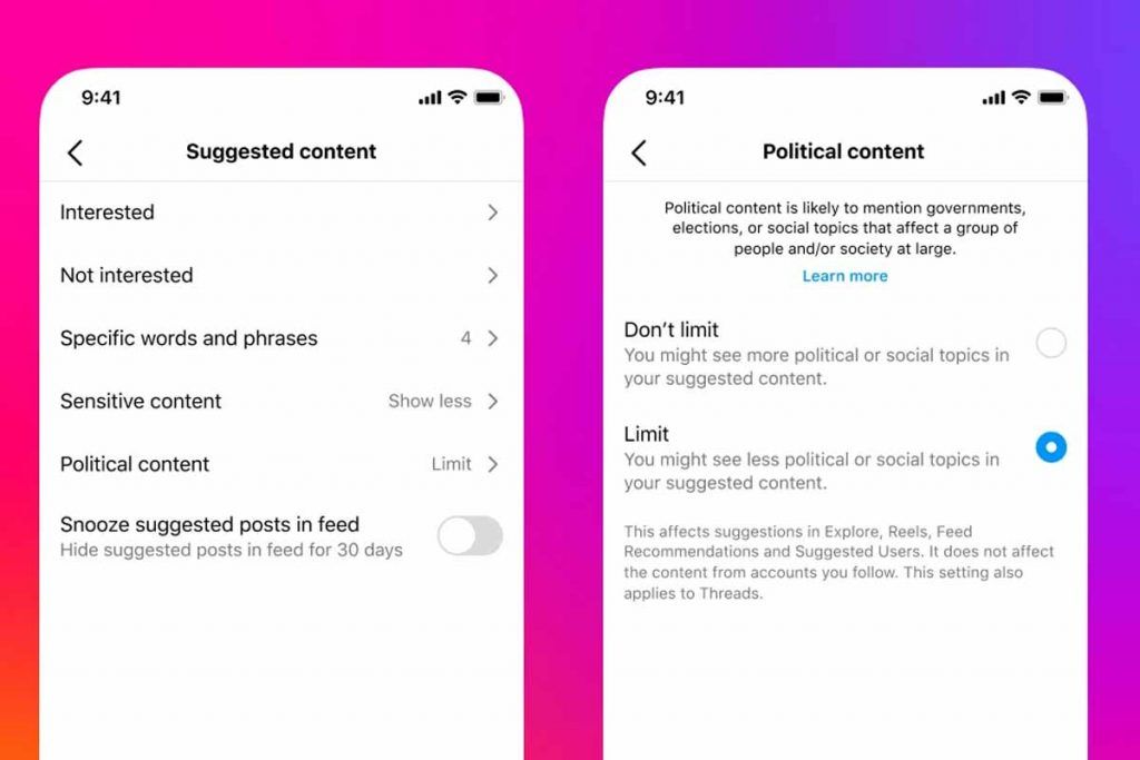 anteprima modifiche in arrivo nelle raccomandazioni di contenuti politici su Instagram
