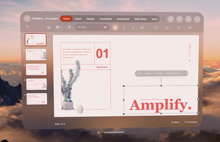 schermata di Microsoft 365 Powerpoint su Apple Vision Pro
