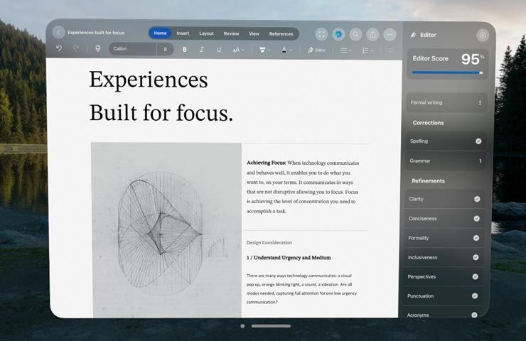 schermata Microsoft 365 Word su Apple Vision Pro