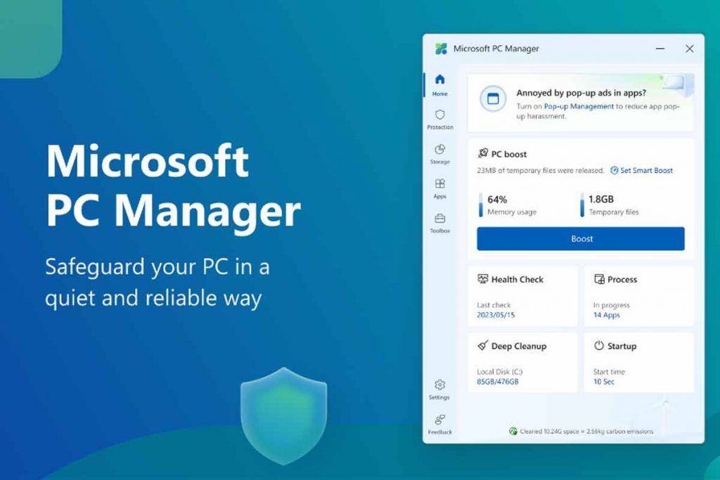 schermata di presentazione app Microsoft PC Manager per Windows