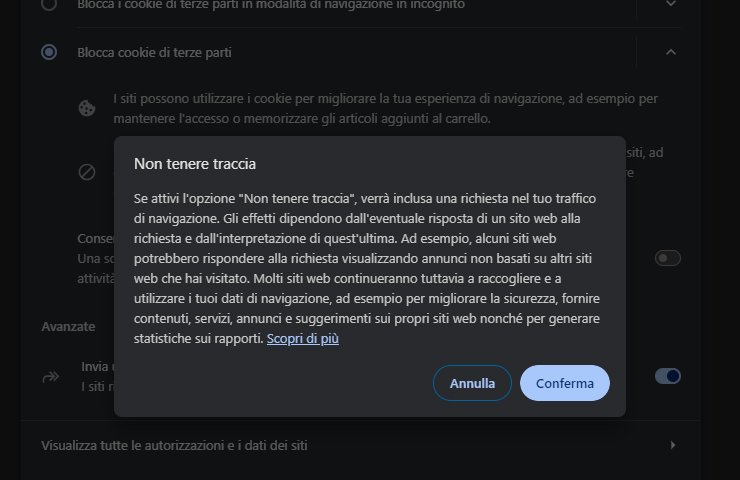 schermata 'Do Not Track' in Google Chrome