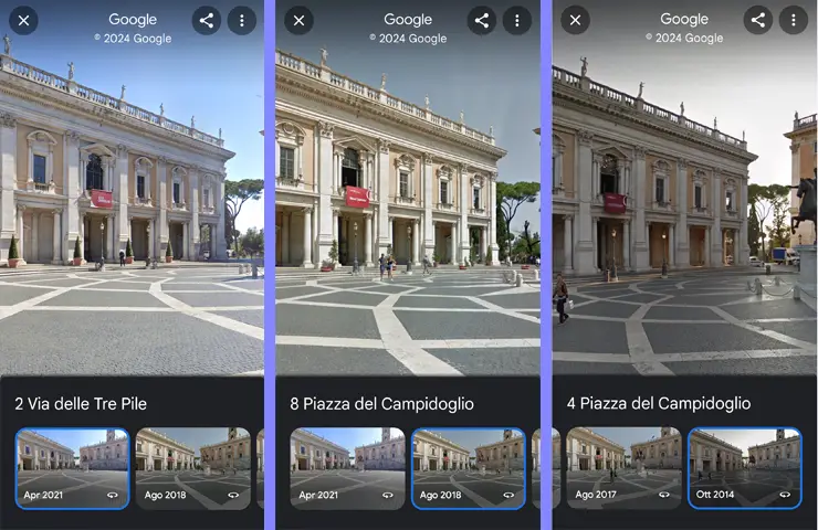 Google Maps - funzione macchina del tempo: esempio Campidoglio in Roma (da smartphone)