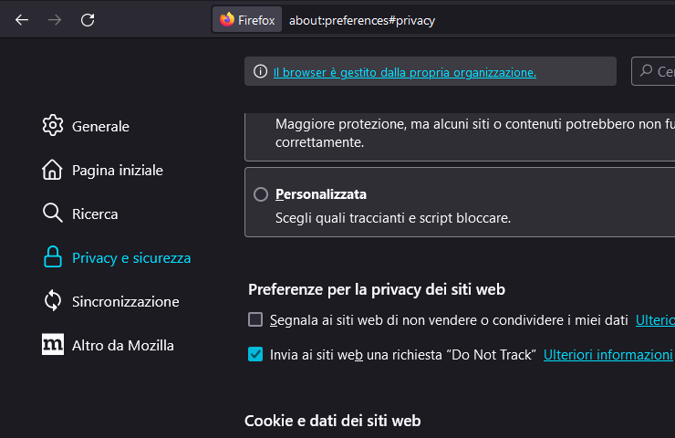 schermata 'Do Not Track' in Mozilla Firefox