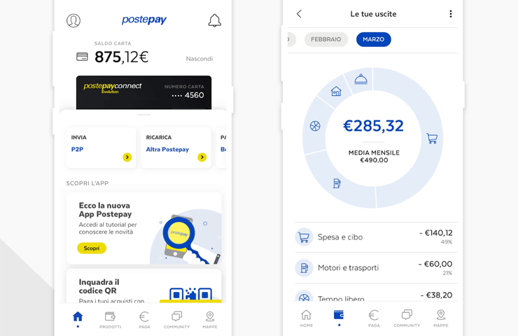 PostePay - schermate app mobile