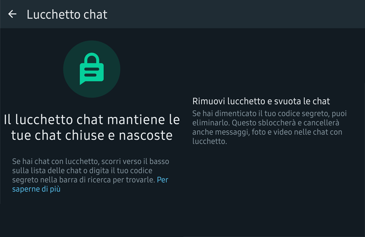 schermata WhatsApp dove disattivare Lucchetto Chat