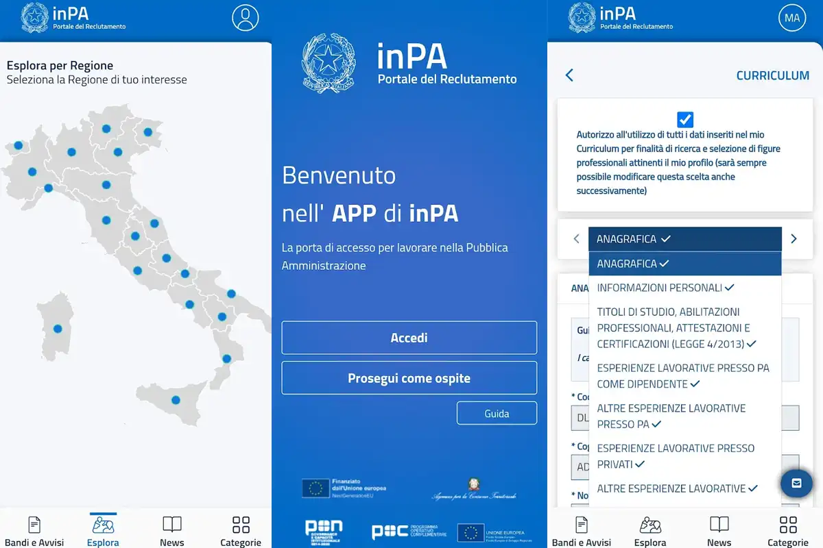 schermate app Android inPA