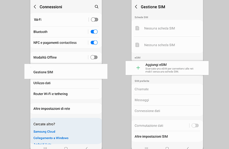 configurazione eSIM su Samsung Galaxy