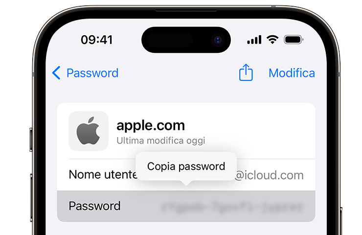schermata password manager di Apple