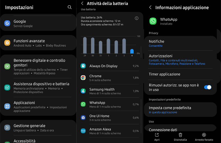 Android - schermata consumo batteria app