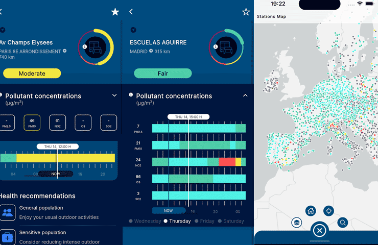 schermate app 'European Air Quality Index'