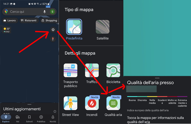 Indice qualità dell'aria in Google Maps