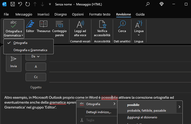 Microsoft Outlook - come abilitare il correttore ortografico computer