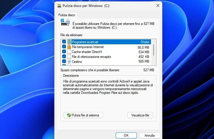 schermata app 'Pulizia del disco per Windows'
