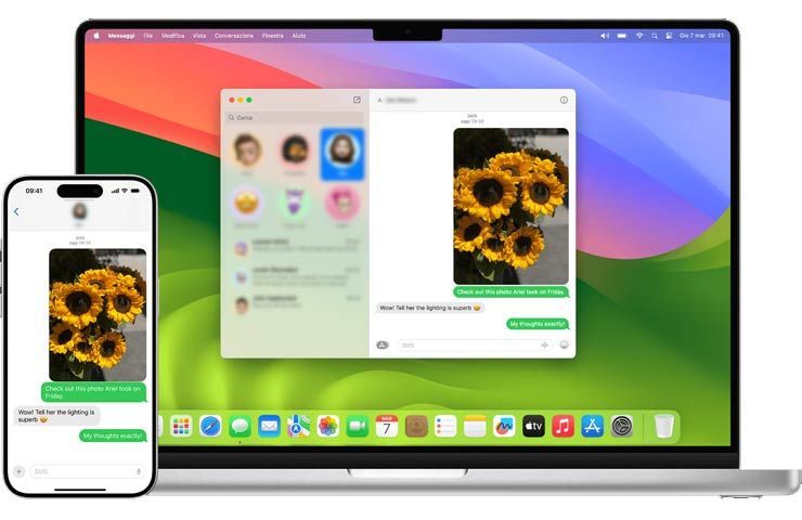schermata app Messaggi su iPhone e MAC