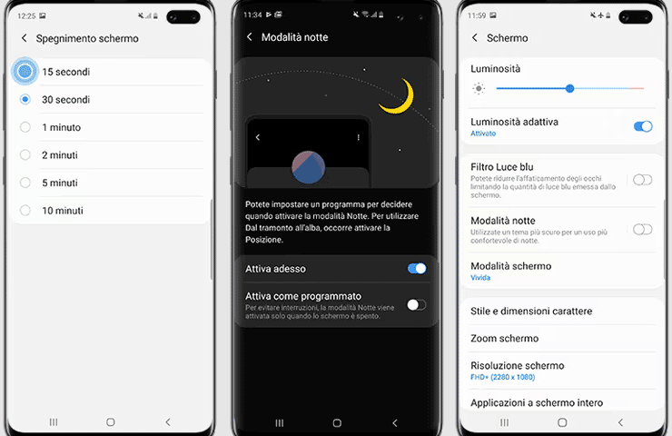 schermate Samsung Galaxy di impostazioni per ottimizzare consumo batteria